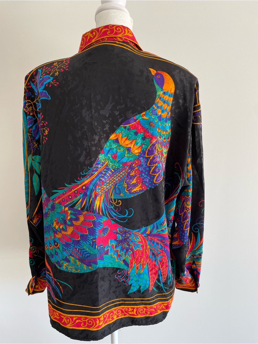 Anthony Sicari Vintage Black Multicolor Peacock Design Blouse